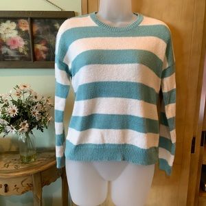 Abercrombie Kids Sweater Pastel Colorblock Aqua and White Stripes Size 13/14